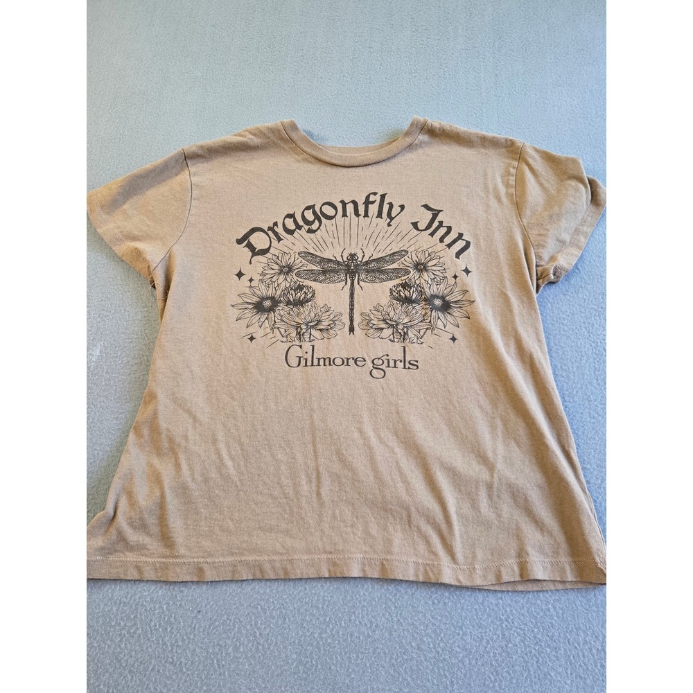 Gilmore Girls Dragonfly Inn‎ T-Shirt Womens Large Tan Graphic Floral Cotton Tee